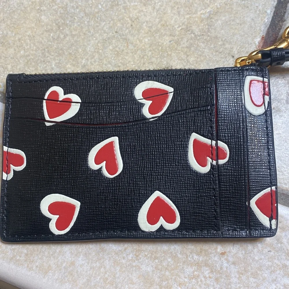 kate spade Morgan Stencil Hearts Embossed Printed Coin Card Case Wristlet Black - Picture 4 of 8